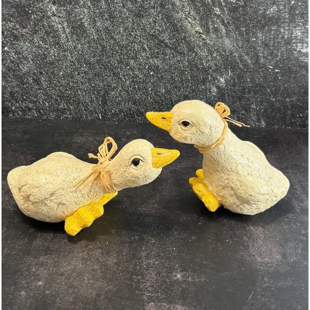 Vintage Enesco Baby Duck Figurines With Ribbons & Glitter 6" Long Easter Decor - Picture 14 of 14